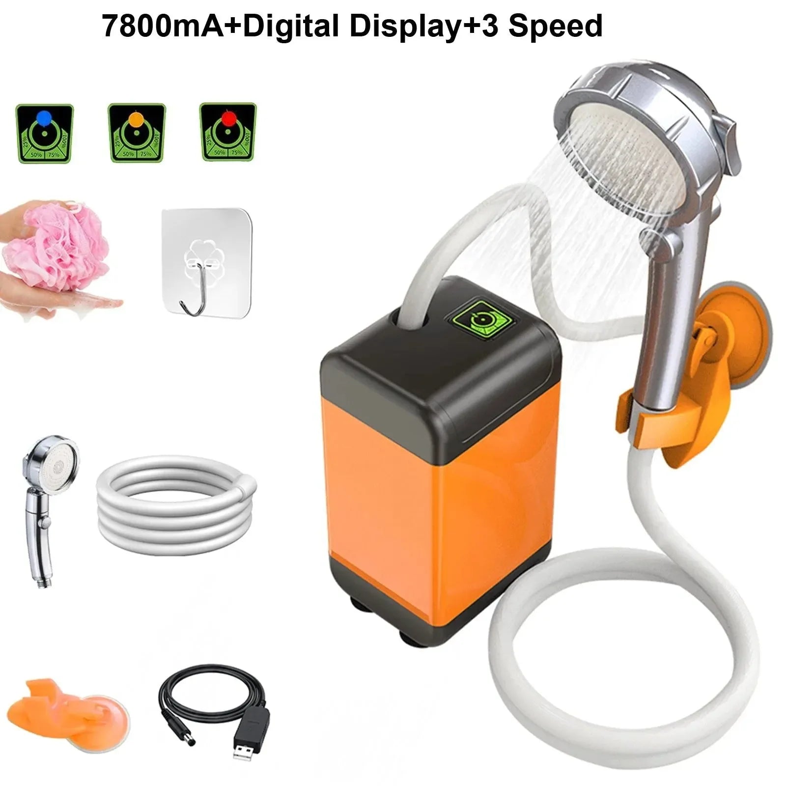 Portable Electric Camping Shower Pump - IPX7 Waterproof with Digital Display and Sucker for Camping, Beach, Dormitory - Trekker Essentials
