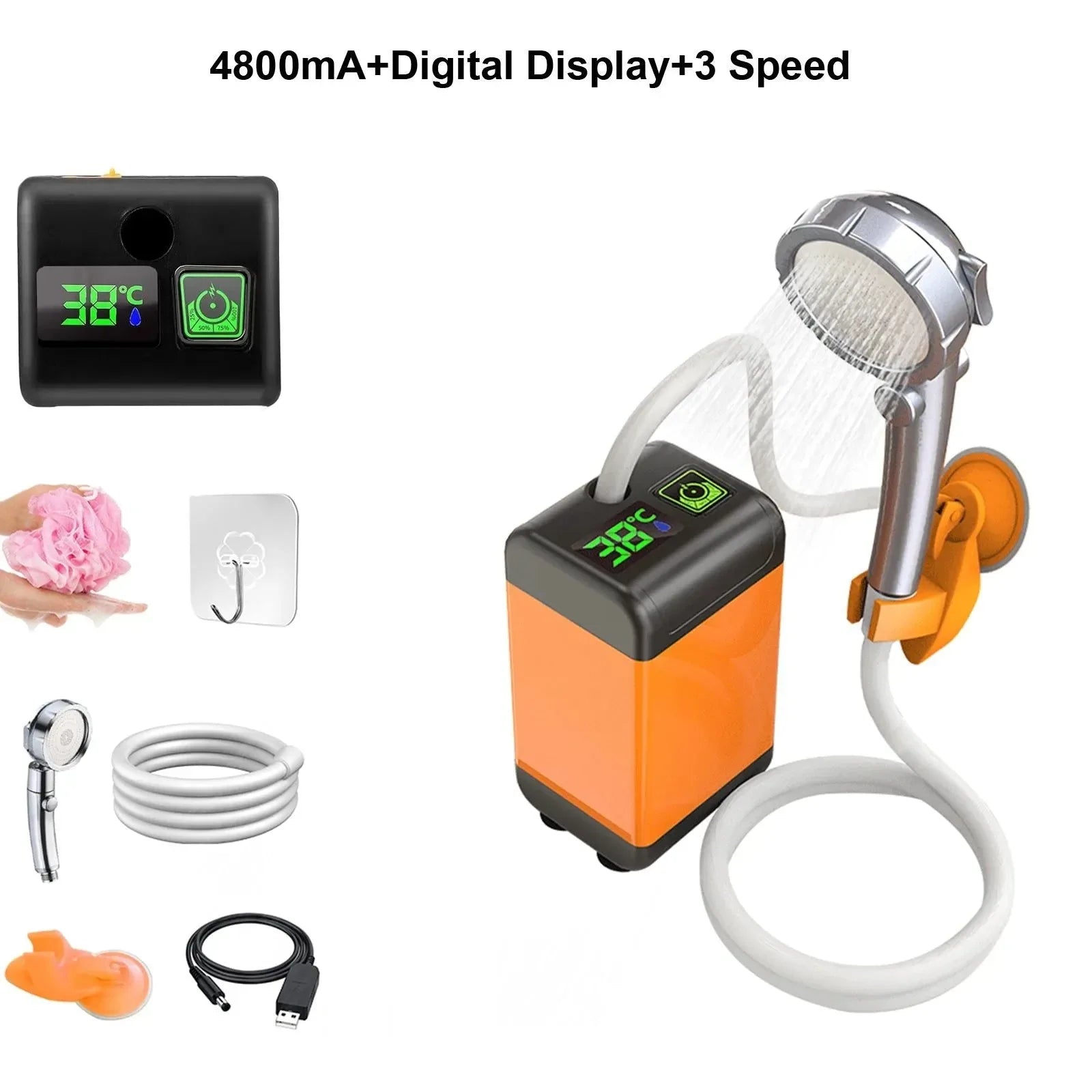 Portable Electric Camping Shower Pump - IPX7 Waterproof with Digital Display and Sucker for Camping, Beach, Dormitory - Trekker Essentials