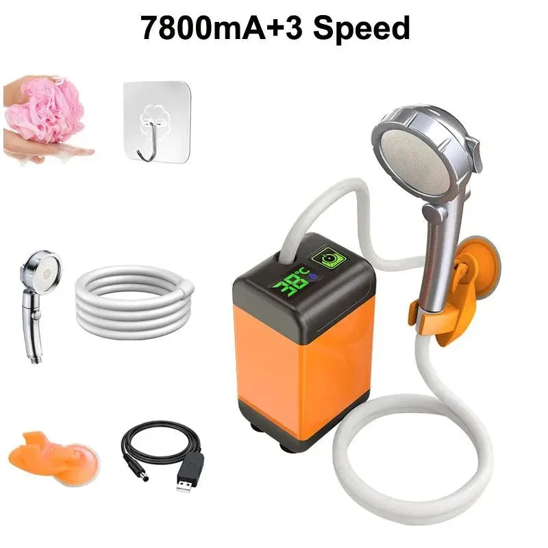Portable Electric Camping Shower Pump - IPX7 Waterproof with Digital Display and Sucker for Camping, Beach, Dormitory - Trekker Essentials
