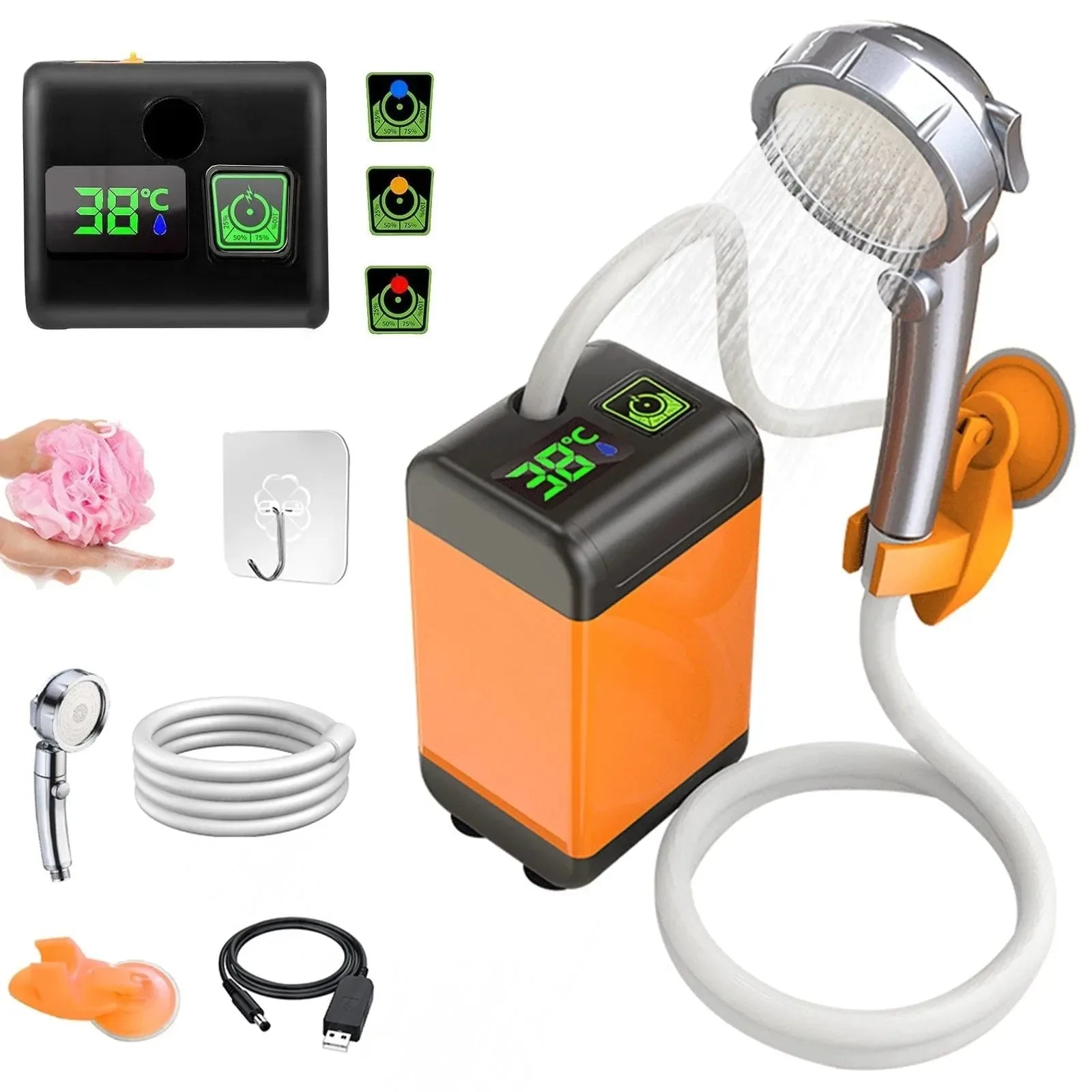 Portable Electric Camping Shower Pump - IPX7 Waterproof with Digital Display and Sucker for Camping, Beach, Dormitory - Trekker Essentials