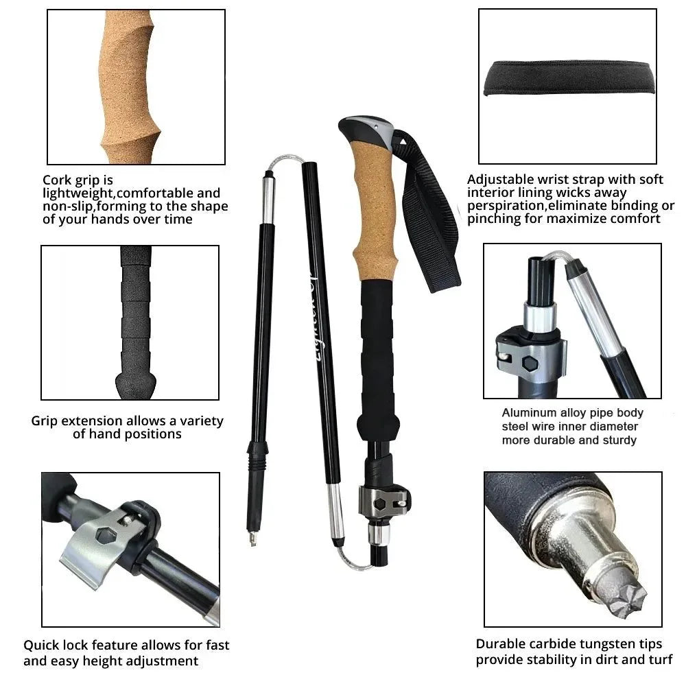 Portable Foldable Trekking Pole Set: 5-Section Outdoor Walking and Hiking Sticks - Trekker Essentials