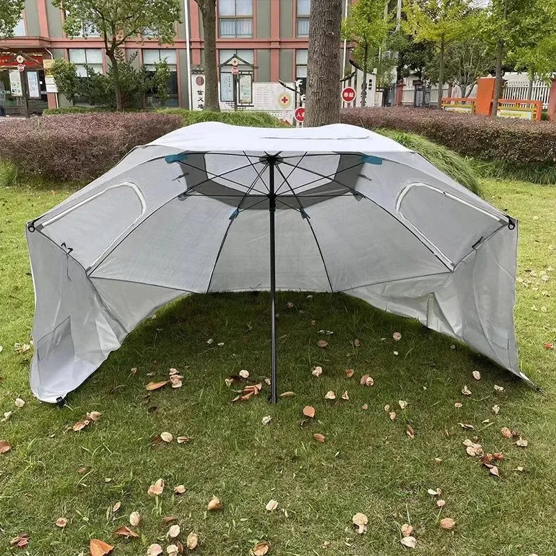 Portable Folding Beach Umbrella Tent – 2.4M Sun and Rain Canopy for Fishing, Camping, Park, and Beach - Trekker Essentials