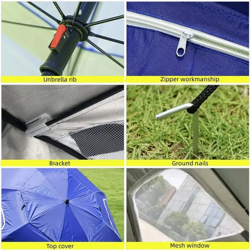 Portable Folding Beach Umbrella Tent – 2.4M Sun and Rain Canopy for Fishing, Camping, Park, and Beach - Trekker Essentials