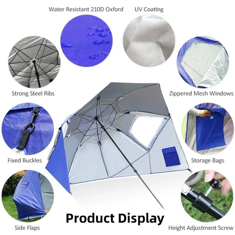 Portable Folding Beach Umbrella Tent – 2.4M Sun and Rain Canopy for Fishing, Camping, Park, and Beach - Trekker Essentials