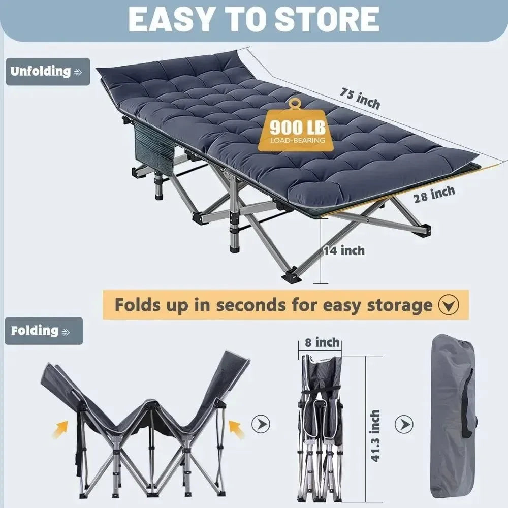 Portable Folding Camping Cot for Adults with Carry Bag - Durable Alloy Steel Frame for Outdoor Travel and Camping - Trekker Essentials