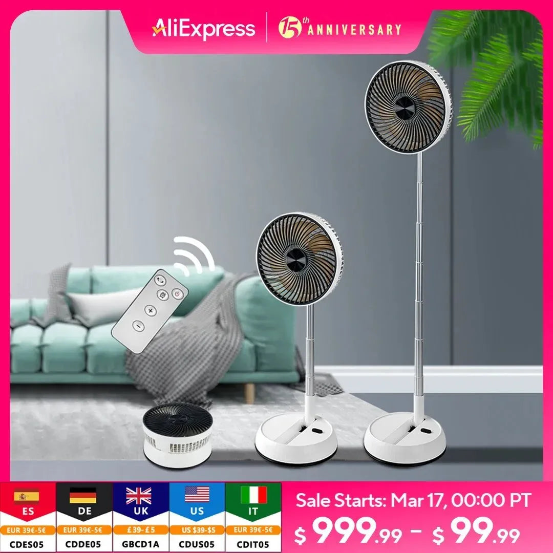 Portable Folding Fan – 6000mAh Rechargeable Wireless Floor Standing Fan with Remote Control - Trekker Essentials