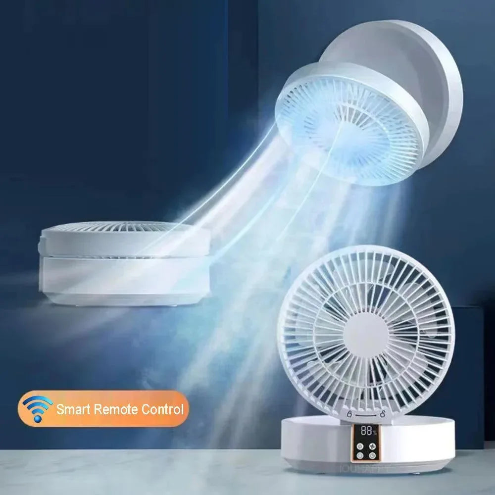 Portable Folding Fan with Remote Control – Desktop, Wall Mounted, Night Light, Rechargeable - Trekker Essentials