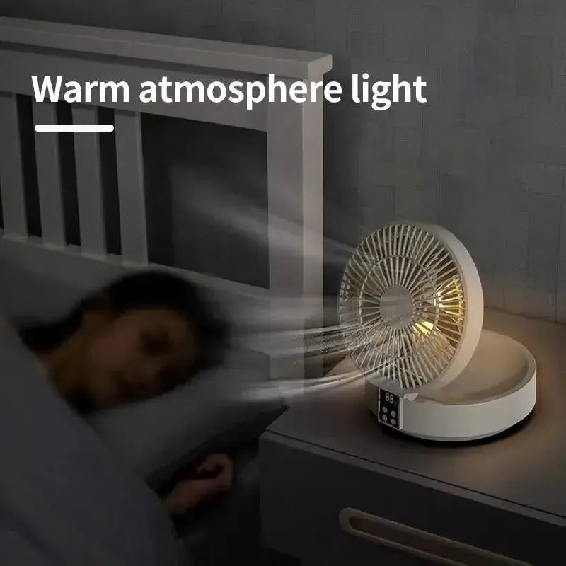 Portable Folding Fan with Remote Control – Desktop, Wall Mounted, Night Light, Rechargeable - Trekker Essentials