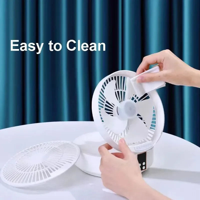 Portable Folding Fan with Remote Control – Desktop, Wall Mounted, Night Light, Rechargeable - Trekker Essentials