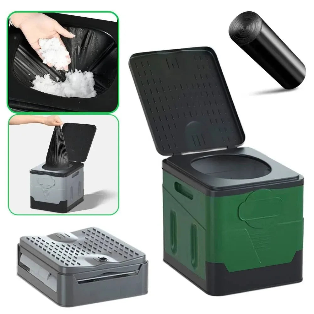 Portable Folding Outdoor Toilet - Strong Bearing Reusable Trash Can for Camping, Touring, Emergency, Self-Driving Travel - Trekker Essentials
