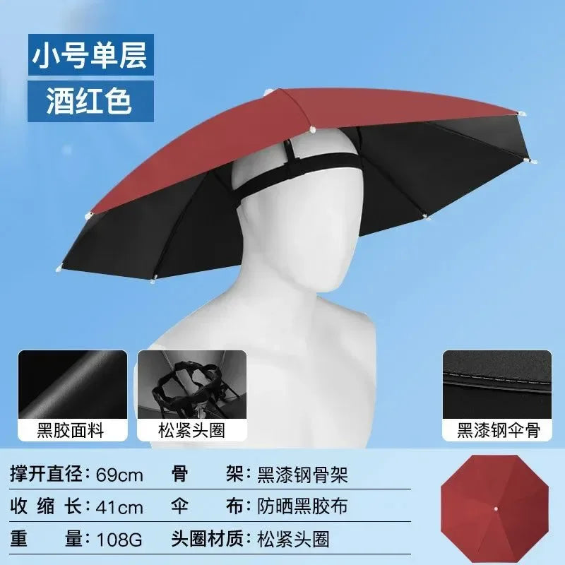 Portable Folding Rain Hat Umbrella - Anti-UV Fishing Sun Shade Cap for Outdoor Activities - Trekker Essentials