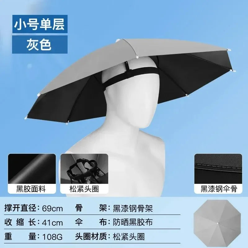 Portable Folding Rain Hat Umbrella - Anti-UV Fishing Sun Shade Cap for Outdoor Activities - Trekker Essentials