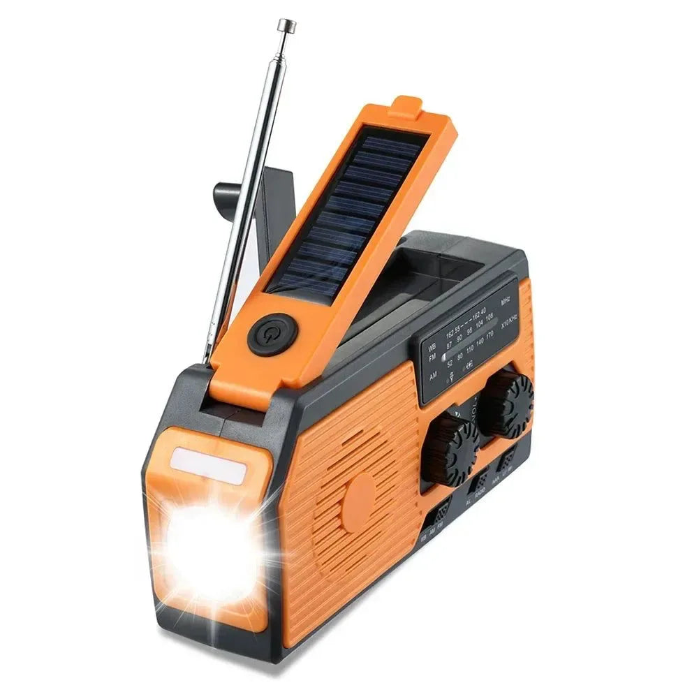 Portable Hand Crank Solar NOAA Weather Radio with AM/FM/WB, LED Flashlight, and 5000mAh Power Bank for Camping &
Trekking - Trekker Essentials
