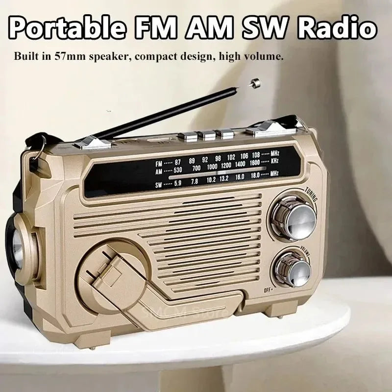Portable High Sensitivity FM AM SW Radio - Solar Charging Emergency Receiver with Hand Crank, Bluetooth Speaker, Music Player, and Audio AUX - Trekker Essentials