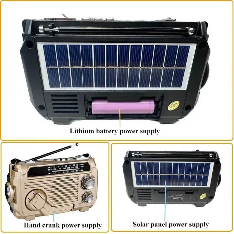 Portable High Sensitivity FM AM SW Radio - Solar Charging Emergency Receiver with Hand Crank, Bluetooth Speaker, Music Player, and Audio AUX - Trekker Essentials