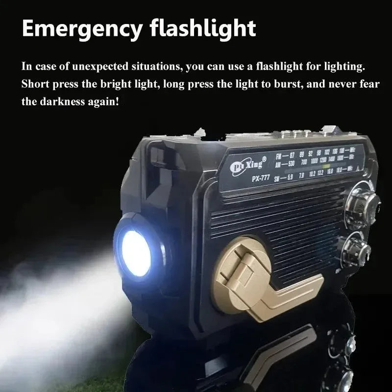 Portable High Sensitivity FM AM SW Radio - Solar Charging Emergency Receiver with Hand Crank, Bluetooth Speaker, Music Player, and Audio AUX - Trekker Essentials