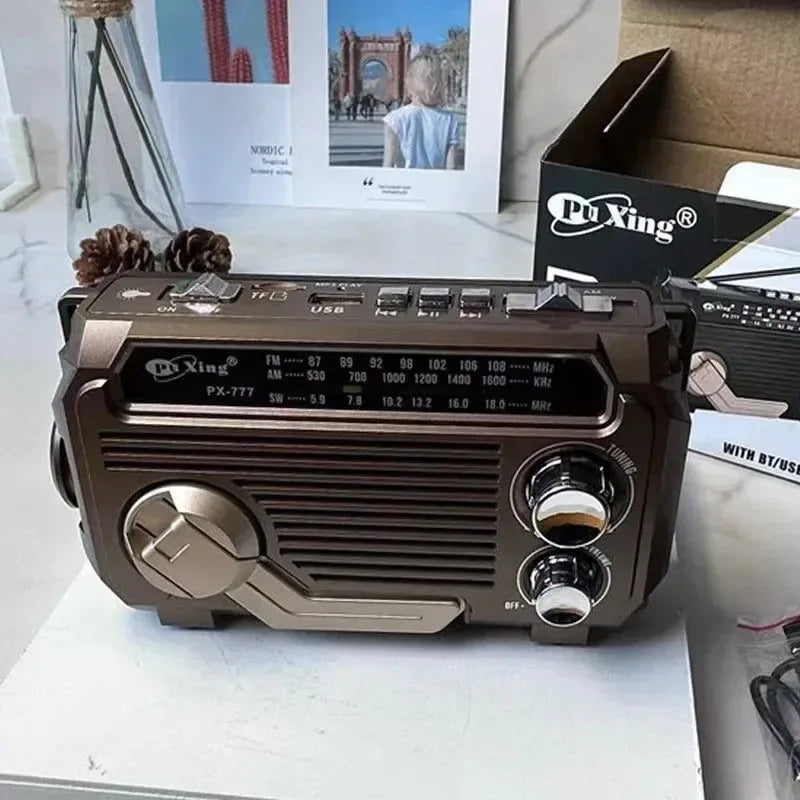 Portable High Sensitivity FM AM SW Radio - Solar Charging Emergency Receiver with Hand Crank, Bluetooth Speaker, Music Player, and Audio AUX - Trekker Essentials