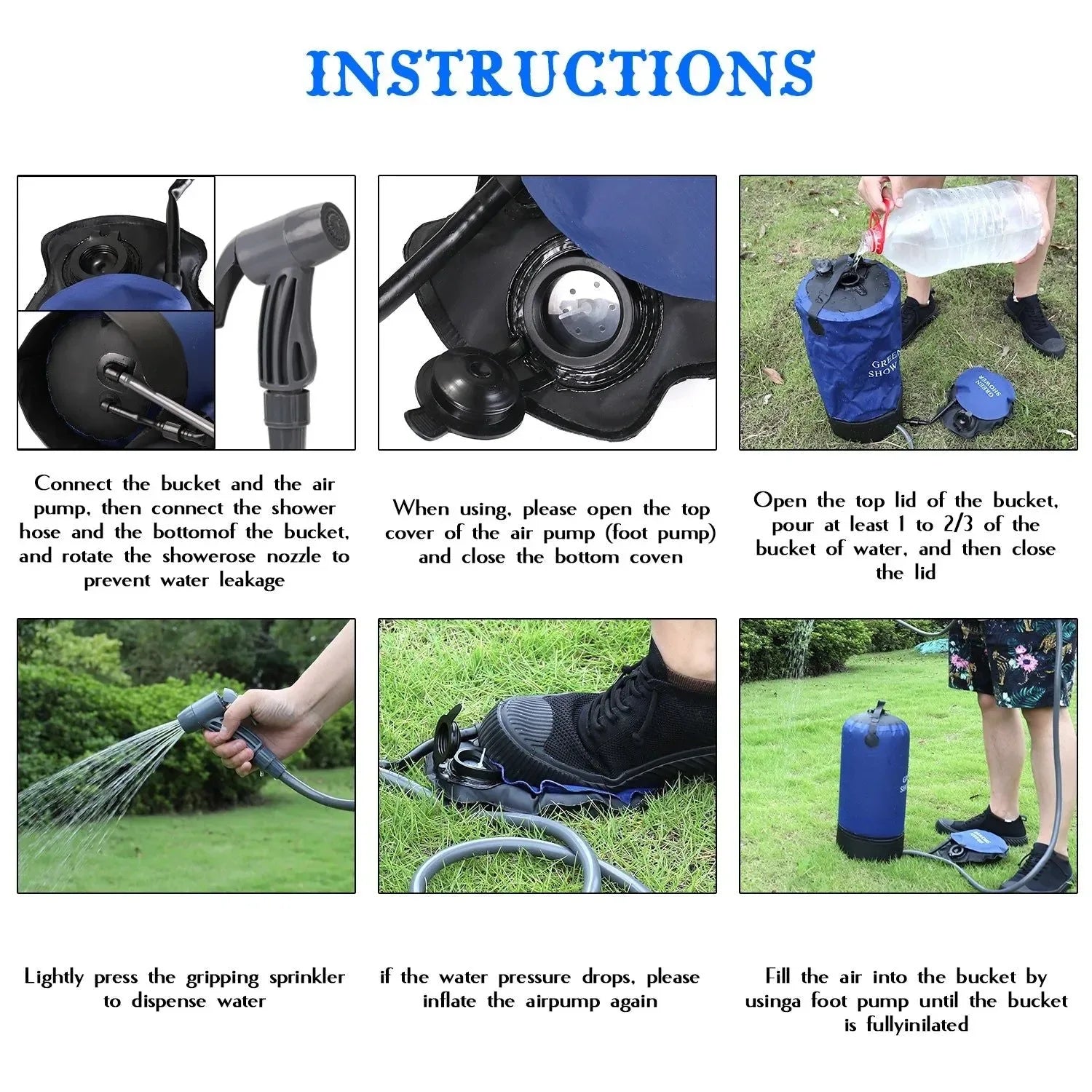 Portable Inflatable Camping Shower: 12L PVC Pressure Shower Bag with Foot Pump & Hose - Trekker Essentials