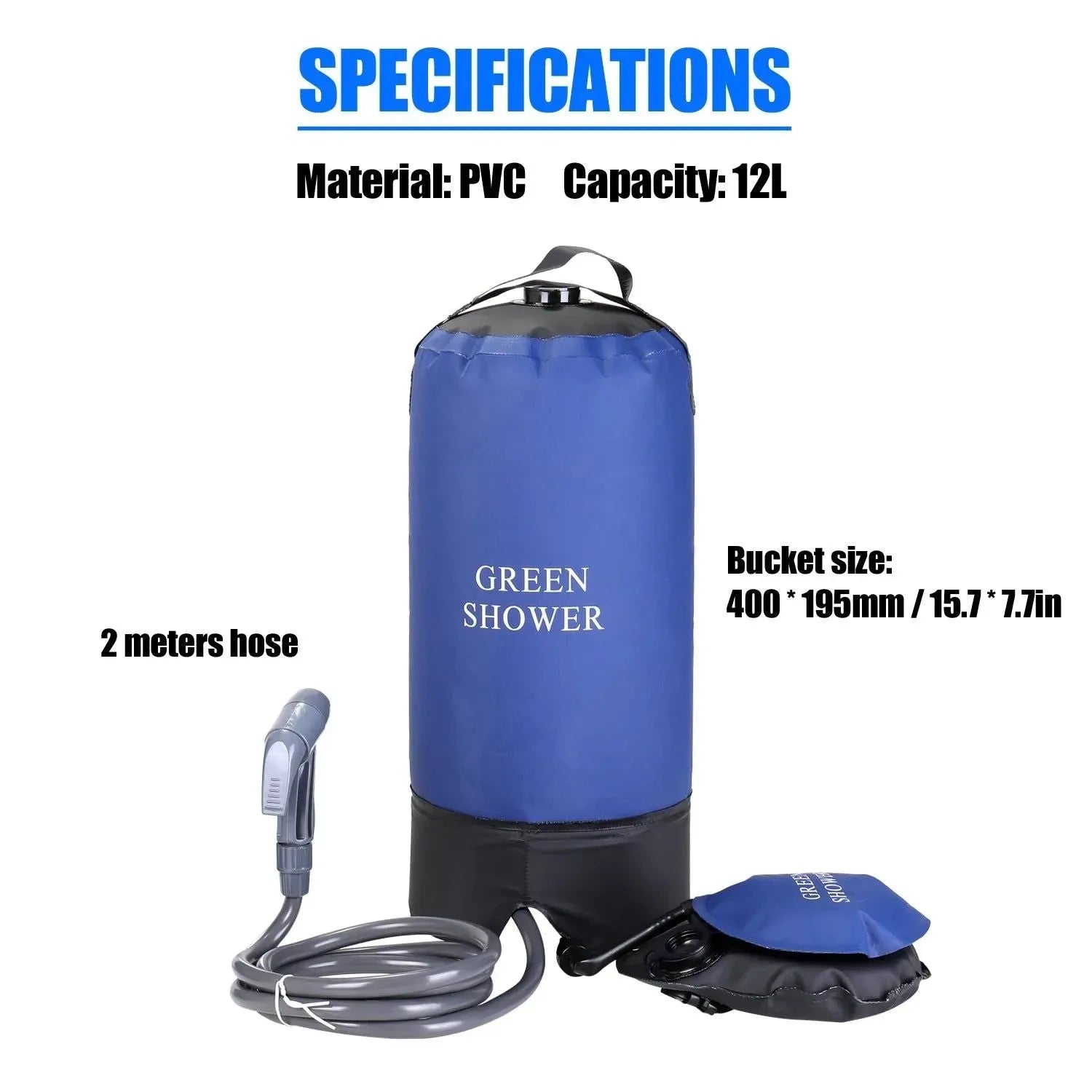 Portable Inflatable Camping Shower: 12L PVC Pressure Shower Bag with Foot Pump & Hose - Trekker Essentials