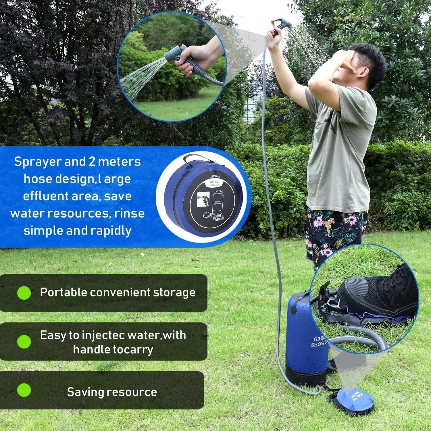 Portable Inflatable Camping Shower: 12L PVC Pressure Shower Bag with Foot Pump & Hose - Trekker Essentials