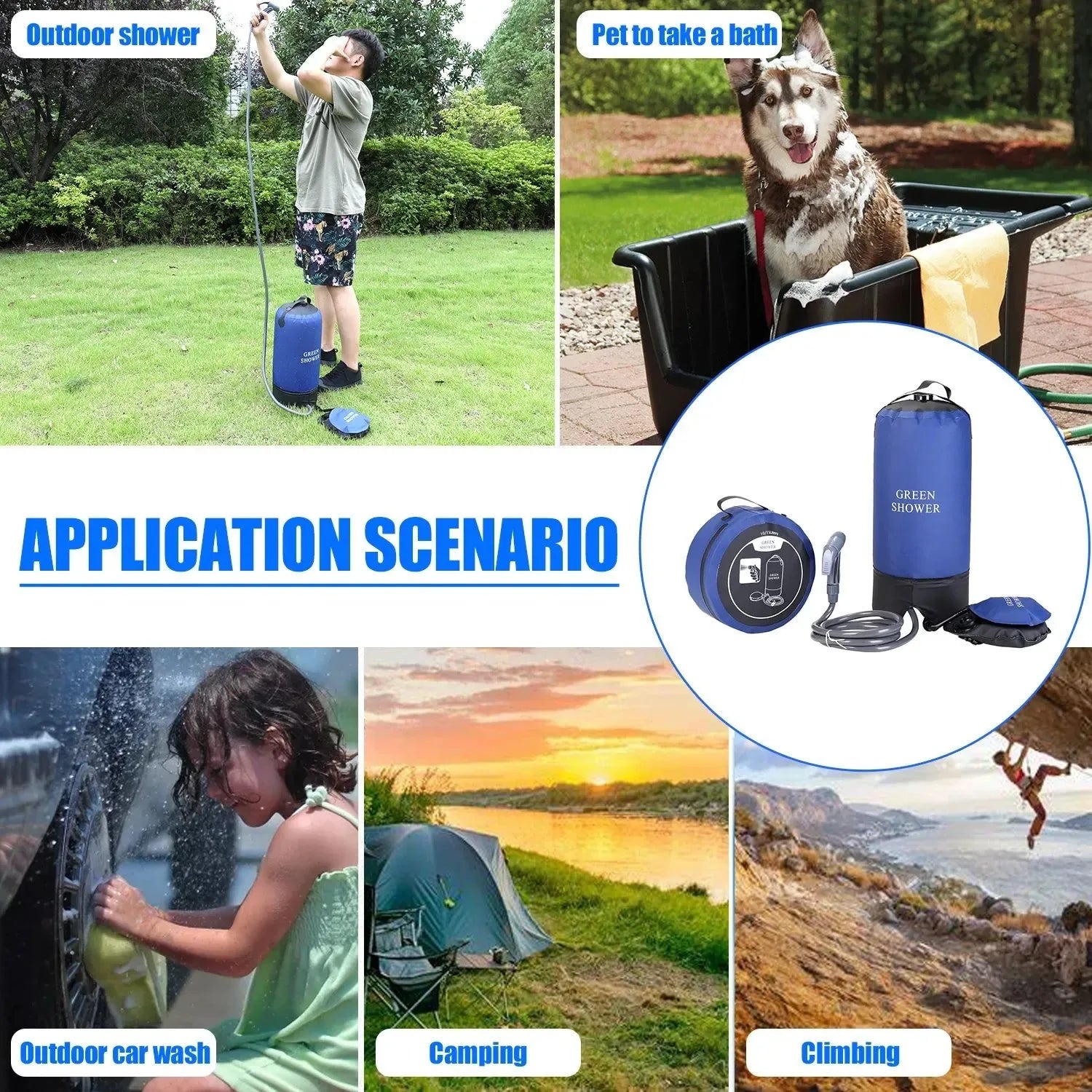 Portable Inflatable Camping Shower: 12L PVC Pressure Shower Bag with Foot Pump & Hose - Trekker Essentials