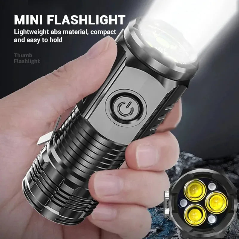 Portable Mini 3LED Flashlight with Pen Clip, Magnetic Tail, and USB Charging - Ideal for Outdoor Emergencies - Trekker Essentials