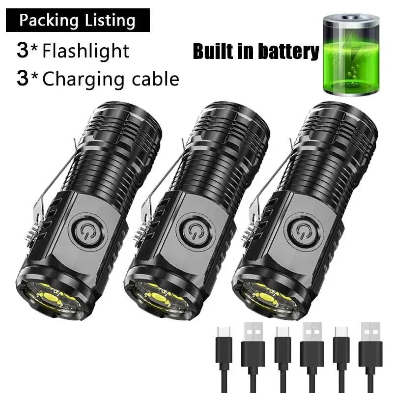 Portable Mini 3LED Flashlight with Pen Clip, Magnetic Tail, and USB Charging - Ideal for Outdoor Emergencies - Trekker Essentials