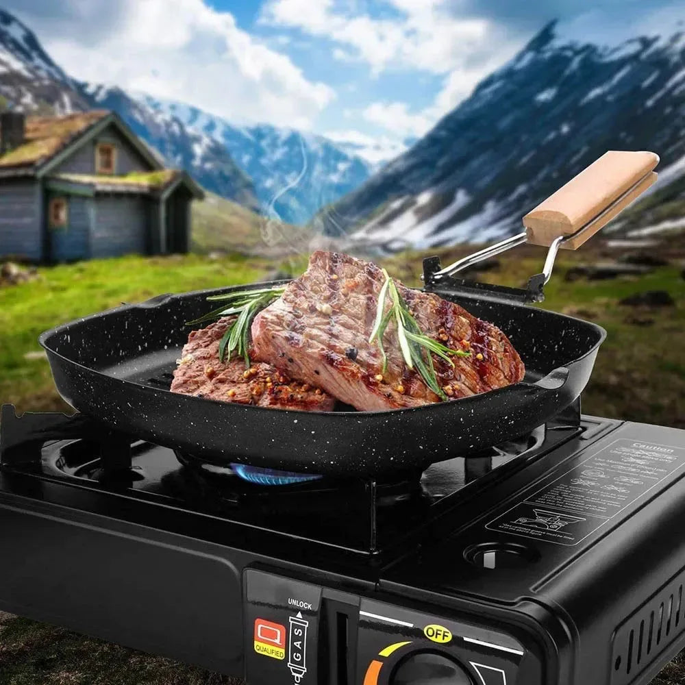 Portable Non-Stick Frying Pan with Folding Handle for Camping, Hiking, and Outdoor Cooking - Trekker Essentials