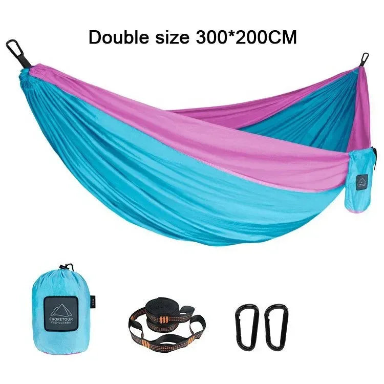 Portable Nylon Parachute Fabric Hammock - Single and Double Size for Camping, Hiking, and Garden - Trekker Essentials