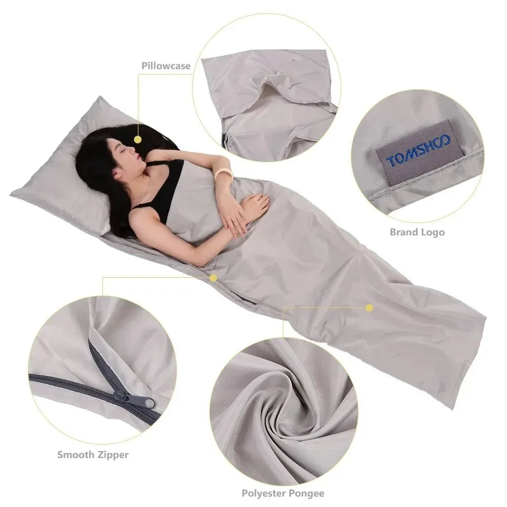 Portable Outdoor Camping Sleeping Bag Liner with Pillowcase - Lightweight, Ideal for Business Trips & Hotels - Trekker Essentials