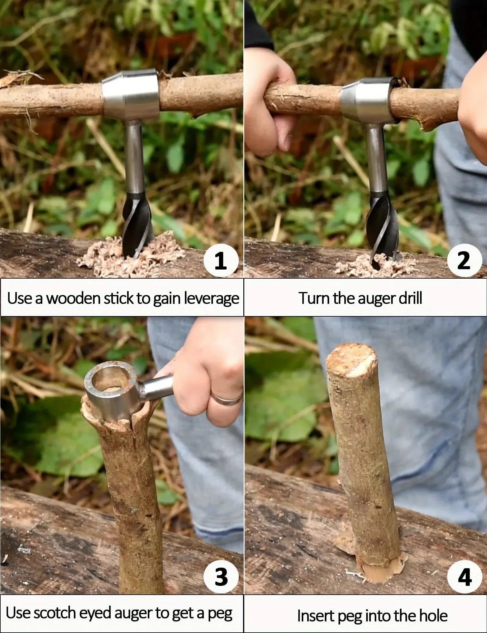 Portable Outdoor Survival Auger Drill Bit: Bushcraft Settlers Hand Drill Punch Tool for Camping and Hiking - Trekker Essentials