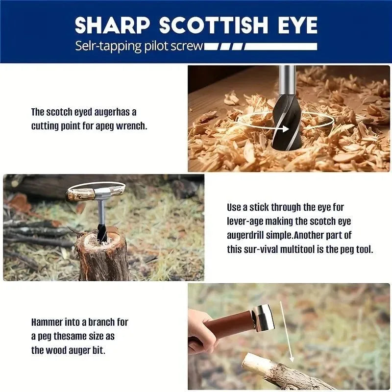 Portable Outdoor Survival Auger Drill Bit: Bushcraft Settlers Hand Drill Punch Tool for Camping and Hiking - Trekker Essentials