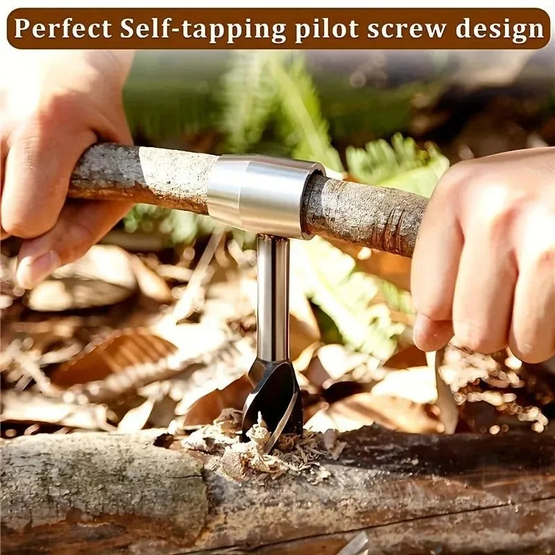 Portable Outdoor Survival Auger Drill Bit: Bushcraft Settlers Hand Drill Punch Tool for Camping and Hiking - Trekker Essentials