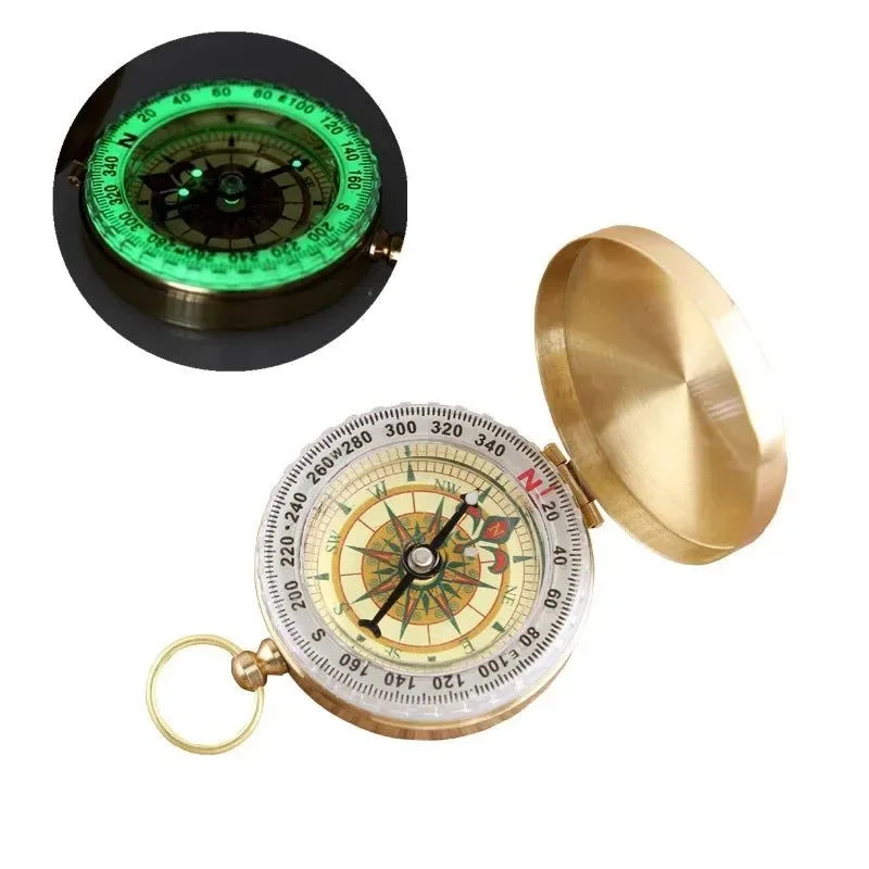 Portable Pocket Brass Gold Color Compass with Noctilucent Display - Ideal for Outdoor Camping and Hiking - Trekker Essentials