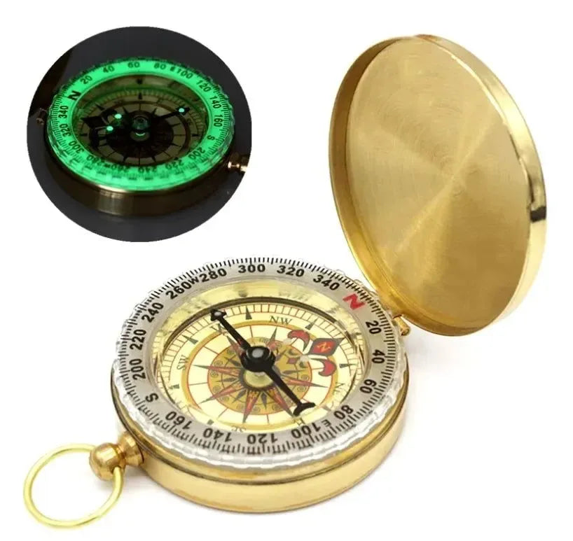 Portable Pocket Brass Gold Color Compass with Noctilucent Display - Ideal for Outdoor Camping and Hiking - Trekker Essentials