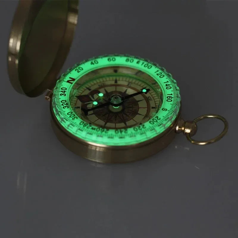 Portable Pocket Brass Gold Color Compass with Noctilucent Display - Ideal for Outdoor Camping and Hiking - Trekker Essentials