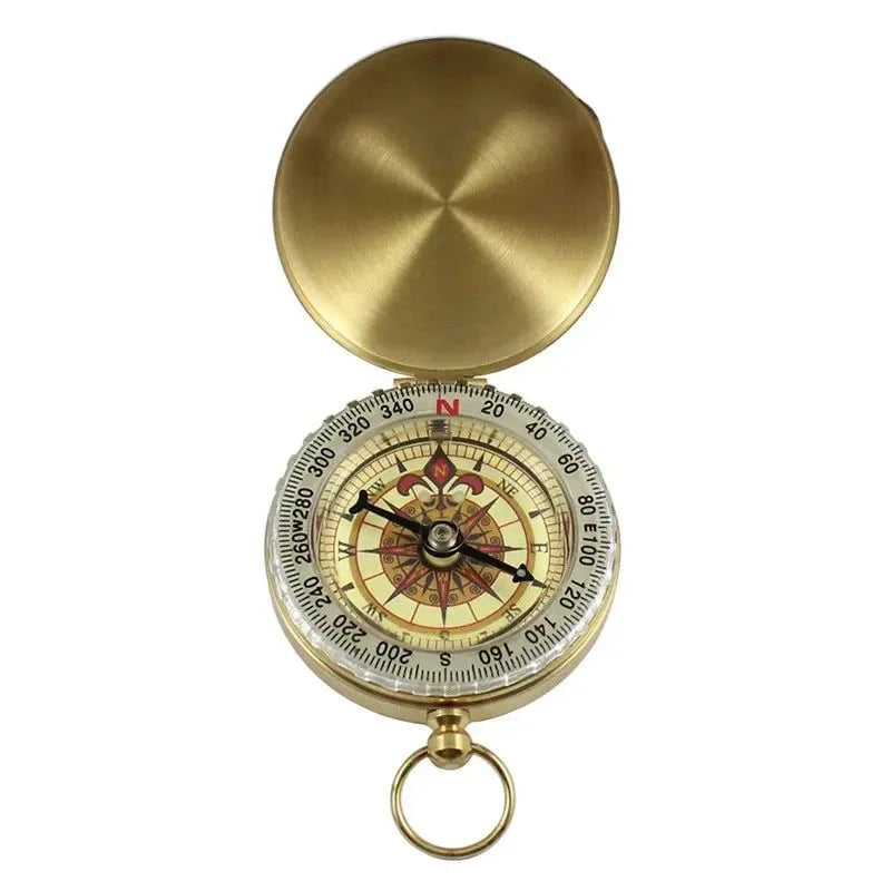 Portable Pocket Brass Gold Color Compass with Noctilucent Display - Ideal for Outdoor Camping and Hiking - Trekker Essentials