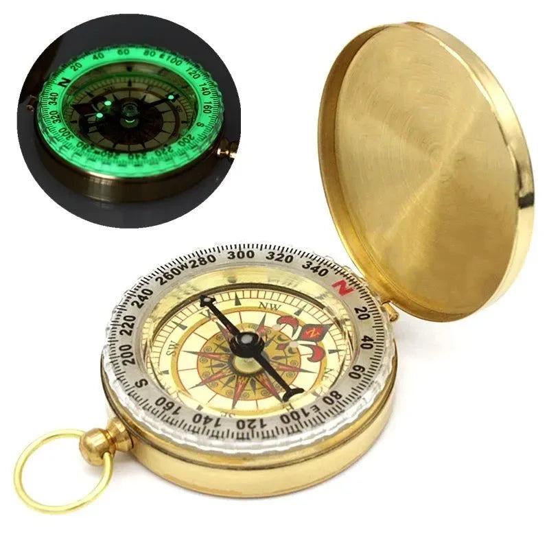 Portable Pocket Brass Gold Color Compass with Noctilucent Display - Ideal for Outdoor Camping and Hiking - Trekker Essentials