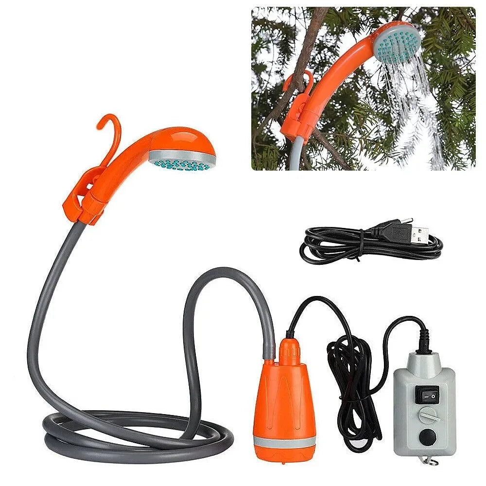 Portable Rechargeable Camping Shower Pump - Outdoor Shower Head with Bucket for Camping, Hiking, Traveling - Trekker Essentials