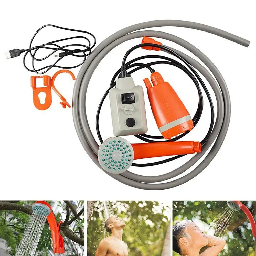 Portable Rechargeable Camping Shower Pump - Outdoor Shower Head with Bucket for Camping, Hiking, Traveling - Trekker Essentials