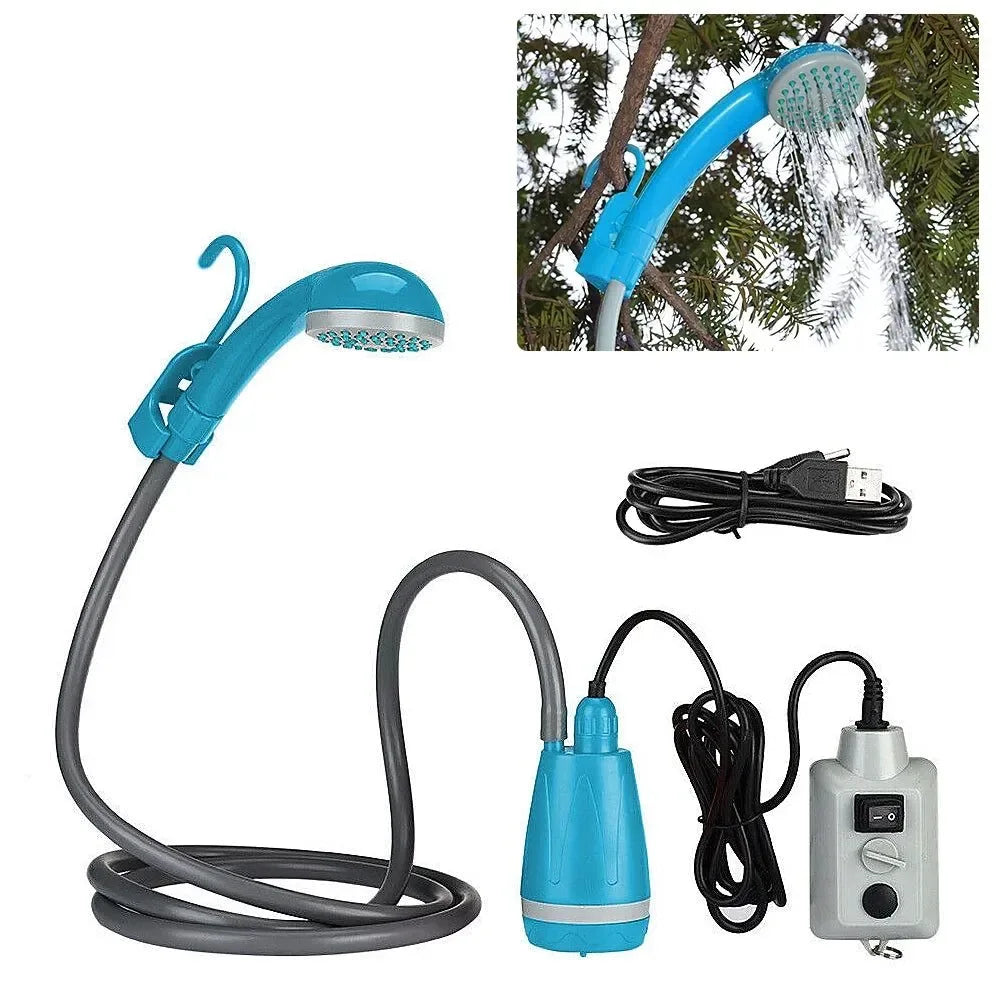 Portable Rechargeable Camping Shower Pump - Outdoor Shower Head with Bucket for Camping, Hiking, Traveling - Trekker Essentials
