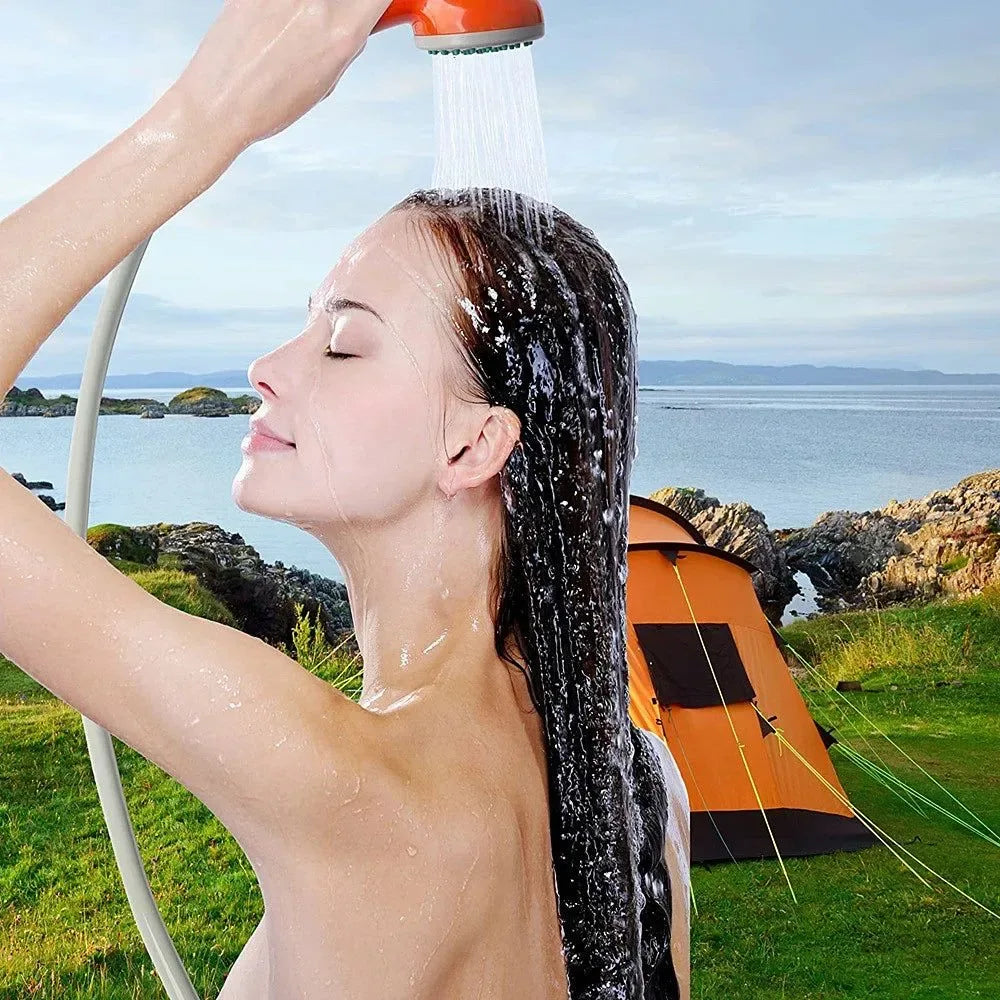 Portable Rechargeable Camping Shower Pump - Outdoor Shower Head with Bucket for Camping, Hiking, Traveling - Trekker Essentials