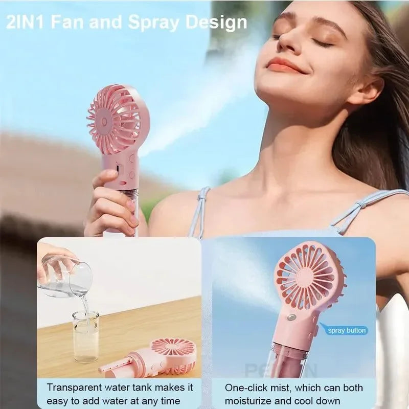 Portable Rechargeable Handheld Misting Fan - Battery Operated USB Mini Air Conditioner for Travel and Outdoor Use - Trekker Essentials