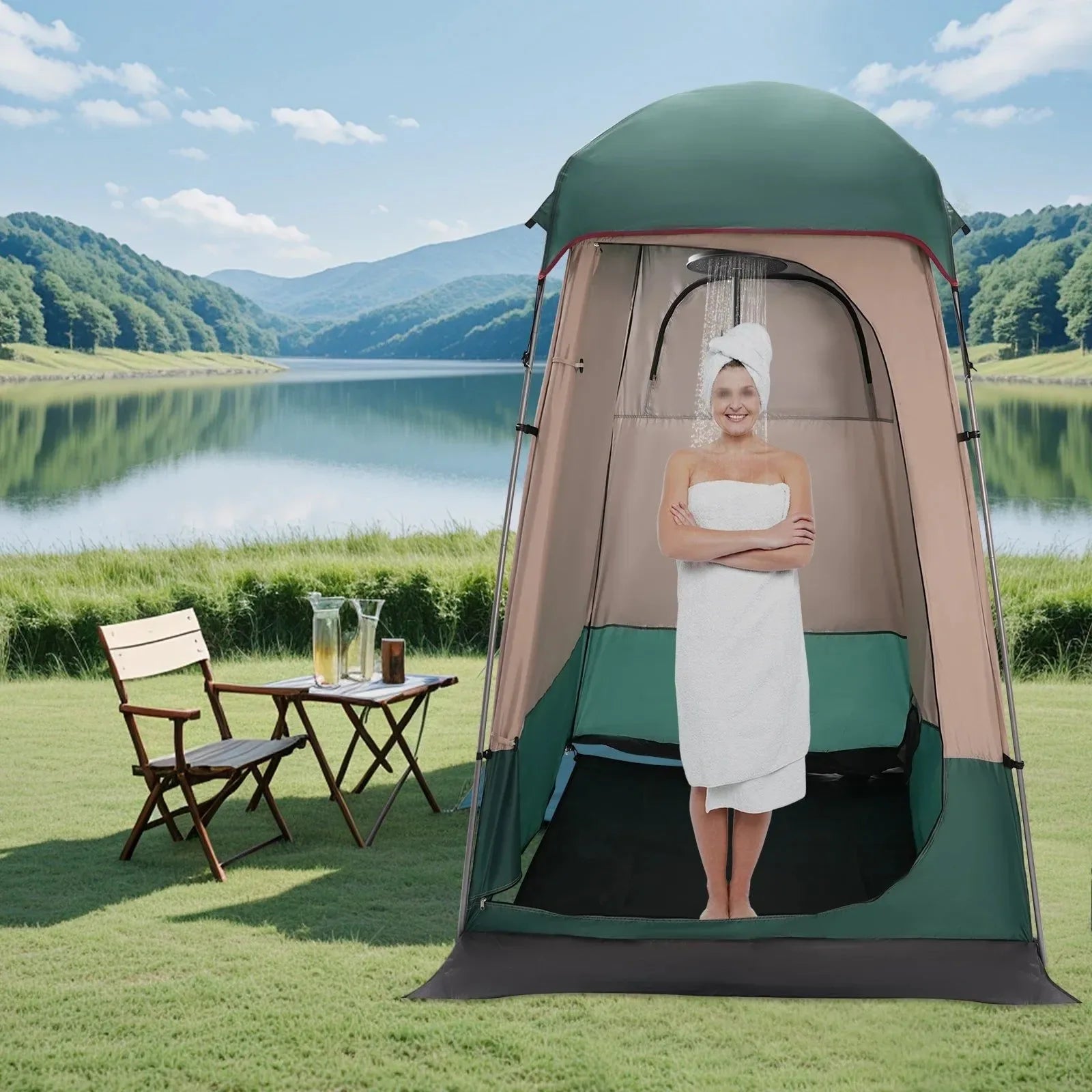 Portable Shower & Toilet Tent - 160x160x240cm Outdoor Privacy Shelter for Camping & Beach - Trekker Essentials
