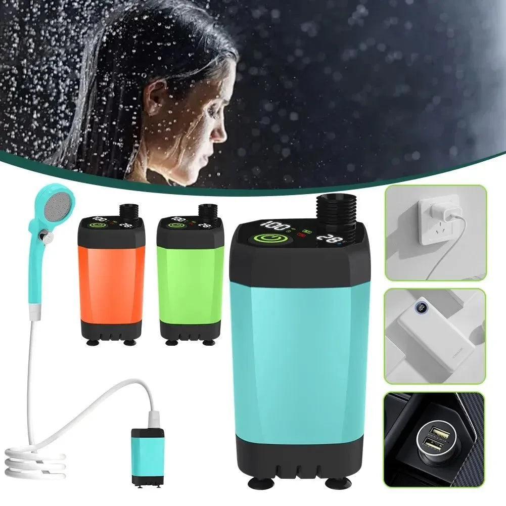 Portable Shower with Digital Display - 6000mAh Rechargeable Battery Powered Camping Shower for Hiking, Traveling, and Outdoor Adventures - Trekker Essentials