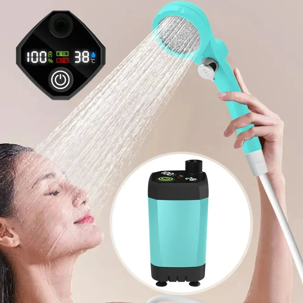 Portable Shower with Digital Display - 6000mAh Rechargeable Battery Powered Camping Shower for Hiking, Traveling, and Outdoor Adventures - Trekker Essentials