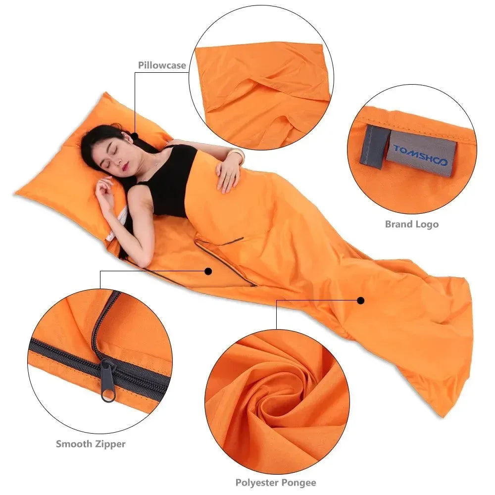 Portable Sleeping Bag Liner with Pillowcase - 70x210CM, Polyester Pongee, for Camping, Hiking, and Travel - Trekker Essentials