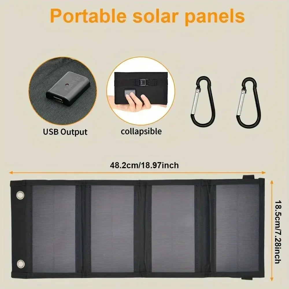 Portable Solar Panel USB Charger – Foldable 12V Mobile Power Bank Kit for iPhone, Android & Outdoor Camping - Trekker Essentials