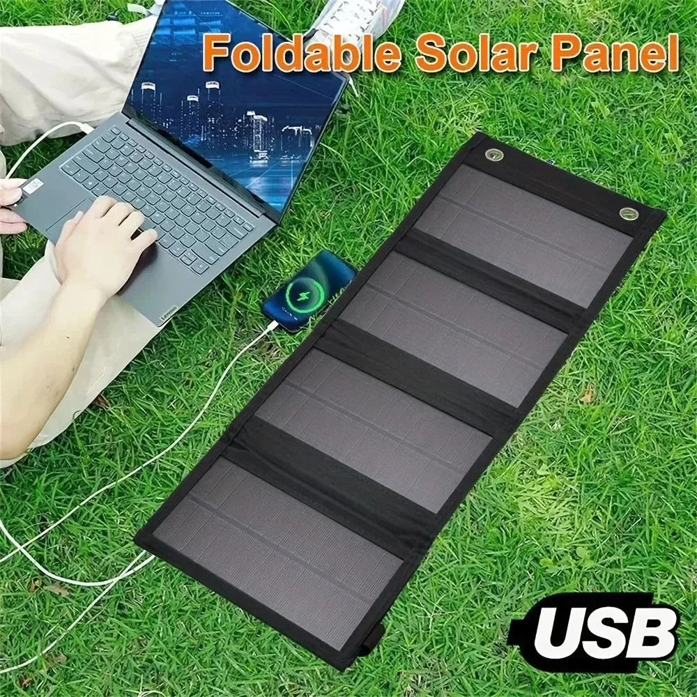 Portable Solar Panel USB Charger – Foldable 12V Mobile Power Bank Kit for iPhone, Android & Outdoor Camping - Trekker Essentials