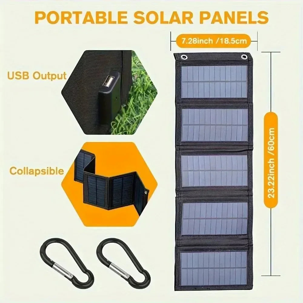 Portable Solar Panel USB Charger – Foldable 12V Mobile Power Bank Kit for iPhone, Android & Outdoor Camping - Trekker Essentials